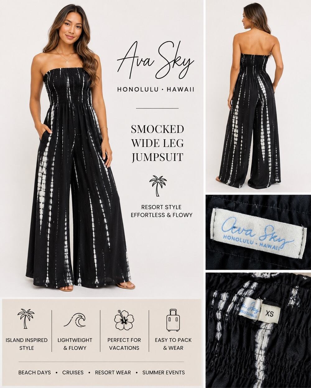Ava Sky Honolulu, Hawaii Black and White Strapless Jumpsuit XS